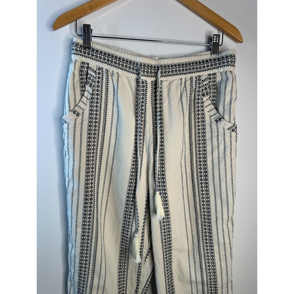 by Anthropologie Essential Beach Pant Cream Black Tribal Stripe Tassel Medium - Picture 5 of 15
